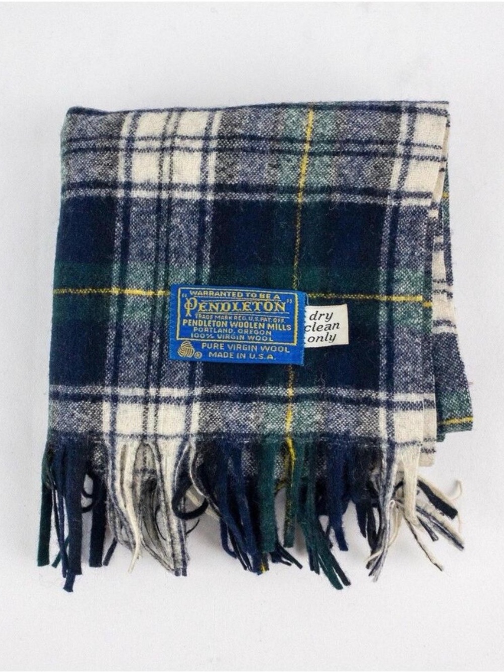 Pendleton Vintage Green White Plaid Scarf Unisex Men Women